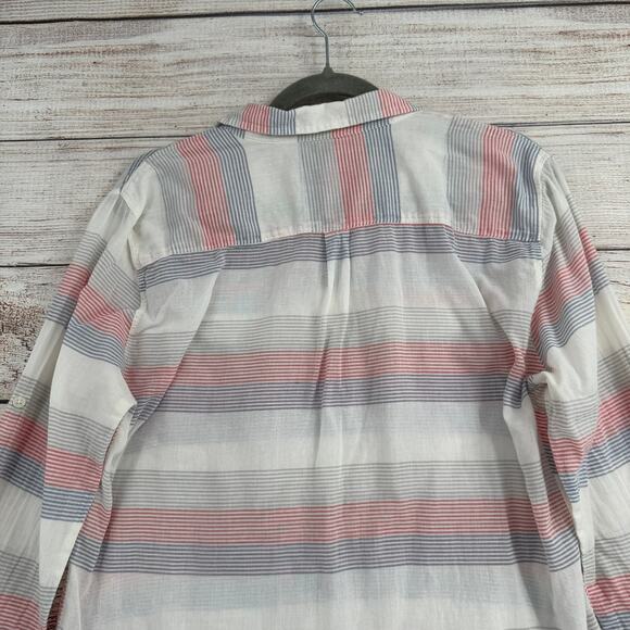 Toad & Co Organic Cotton Striped Button Down Shirt Womens Large White Red Blue - Picture 4 of 15